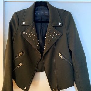 Zara Army Green Gold Studded Moto Jacket - Medium